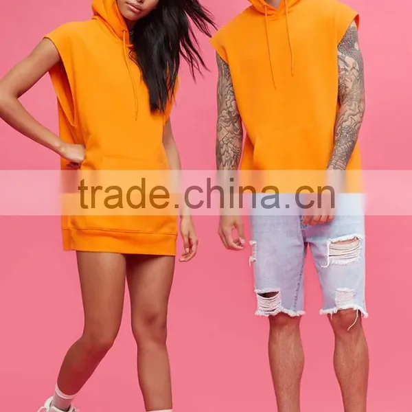 Sports Wear Unisex Deep Armholes Sleeveless Drawstring Hood Hoodie Sports Vest With Kangaroo Pocket photo-3