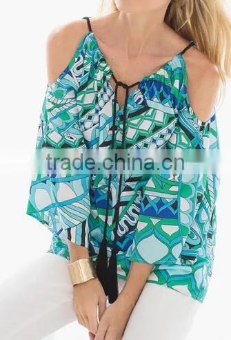 WOMEN'S SUMMER CHIFFON TASSELED COLD-SHOULDER TOP photo-3