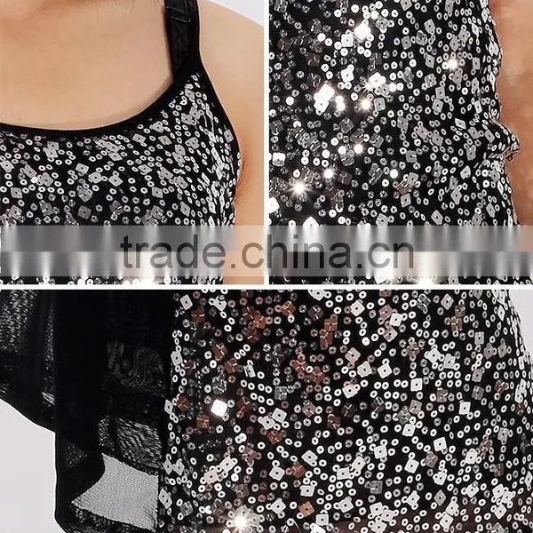 2015 Summer Women Scoop Neck Spaghetti Strap Sliver Sequin Midi Evening Dress photo-4