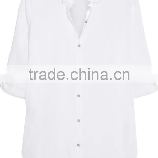 Outdoor Autumn Women White Cotton Shirt Customized photo-3