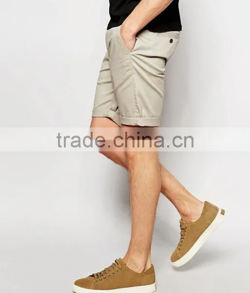 Custom Side Slant Pocket Men's Grey Blank Slim Fit 65% Cotton 35% Polyester Stretch Twill Concealed Fly Casual Shorts photo-4