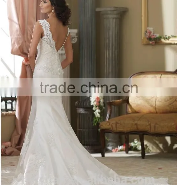 White Lace Mermaid off Shoulder High Neck Sexy Low Back Wedding Dress photo-2