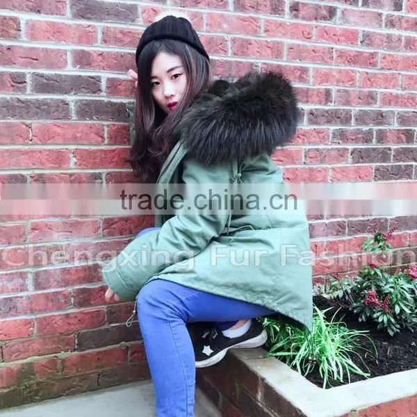 CX-G-P-07B Real Rex Rabbit Lining Raccoon Fur Collar Wholesale Winter Fur Parka photo-4