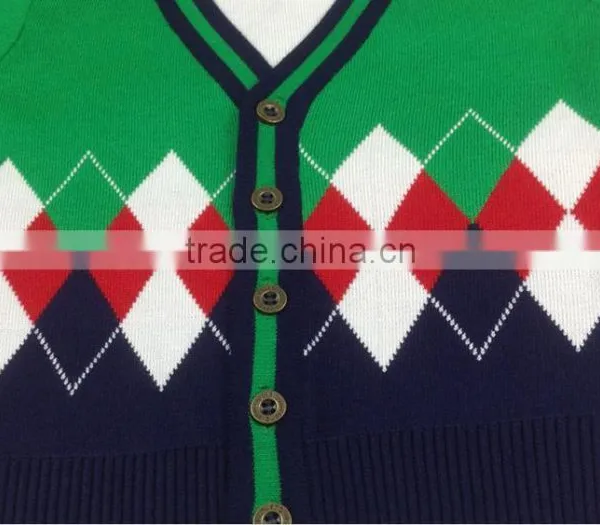 Custom Boys Kids V-neck Button-down Diamond Argle Cotton Cardigan Sweaters photo-5