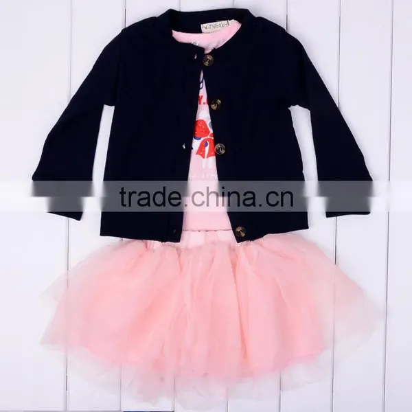 3PCS Children Kids Lovely Cute Outfit Set Long Sleeve Cardigan + T-Shirt + Tulle Skirt 20147