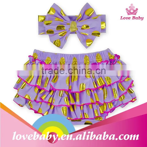 New Arrival Baby Shorts Golden Polka Dot Bloomers Toddlers Pants With Headband photo-4