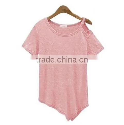 New Solid Camisetas Summer Cotton T-shirts Fashion Tops 2016 Punk Rock Tee Shirt Femme Off the Shoulder Strap T Shirt Women photo-2