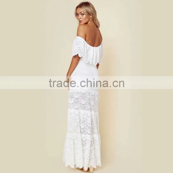 Overall Lace off Shoulder Ruffle Maxi Dresses Delicate Lady's Apparel photo-4