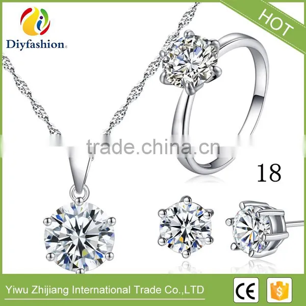 2017 Hot Selling White Gold Plated Jewelry Three-Piece Suit With Cubic Zircon Earring Ring And Necklace photo-5