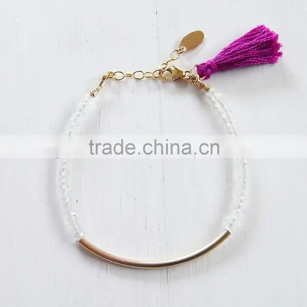2015 Fashion New White Crystal Beads Bracelet Tassel Charm Bracelet With Brass Tube photo-5