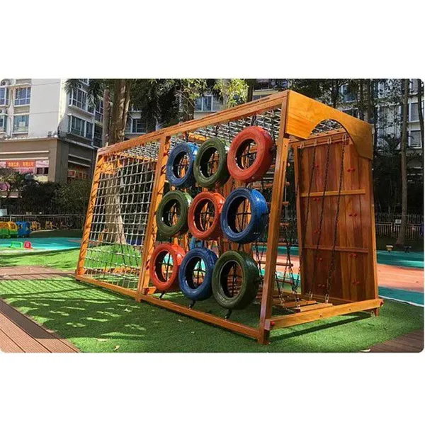 Outdoor Climbing Frame, Large-scale Combined Slide for Kindergartens, Wooden Drill-through Swing and Suspension Bridge for Sensory Integration Training photo-5