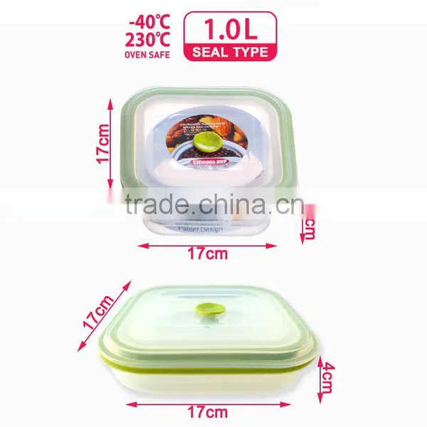 1000ml 100%Silicone Food Container, Take Away Vacuum Lunch Box, Foldable, Non-stick, BPA FREE,, FDA, LFGB, photo-4