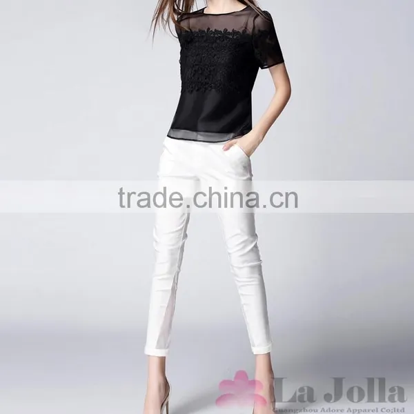 2016 Summer Fashion Lady Lace Embroidered Sexy Short Sleeve T-shirt 157