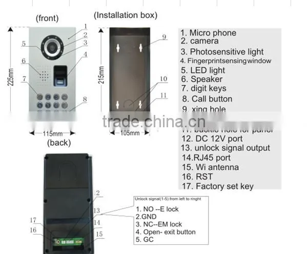 2015 Newest Waterproof WIFI Wireless Doorbell Fingerprint Smart Phone Video Door Phone photo-2