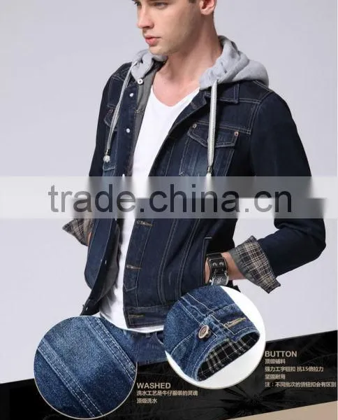 Denim Jacket Shop Fashion Plain Zipper Men's Denim Jacket With Fleece Hoody photo-4