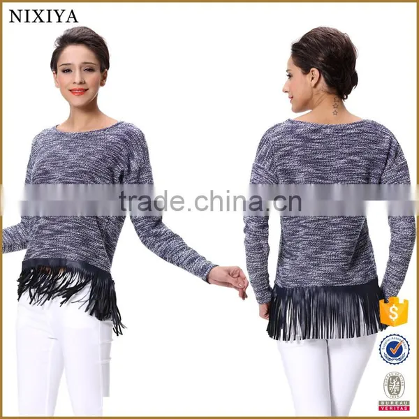 2016 Spring Women Tops O Neck Top With Tassel For Woman