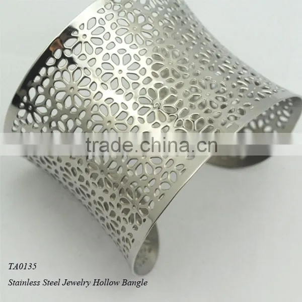 Fashion Hollow Out Heavy Cuff Bangles Cheap Stainless Steel Bracelet photo-3