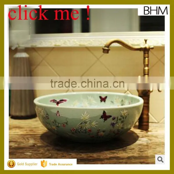 Jingdezhen Factory Direct Hand Curved Art Bathroom Top Mount Ceramic Sinks