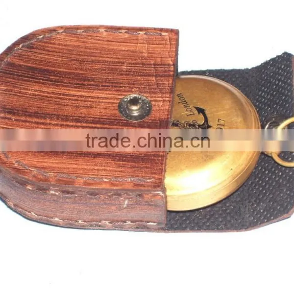 Antique Brass Maritime Gift - Push Button Nautical Compass With Leather Case 13500 photo-6