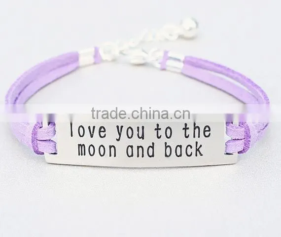 Custom Logo Love You To The Moon And Back Stainless Steel Charm Bracelet Bar photo-2