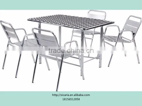 OUTDOOR SQUARE TABLE AND ALUMINUM CHAIR(ONE TABLE AND FOUR CHAIRS)