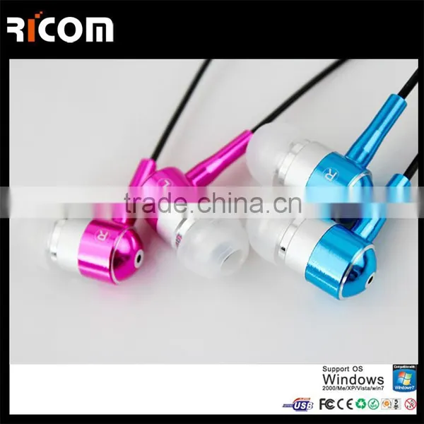 Stylish Metal Earphone,Metal Colorful Metal Earphone,Metal Flat Cable Earphone for Iphone 5-EO3007--Shenzhen Ricom photo-2