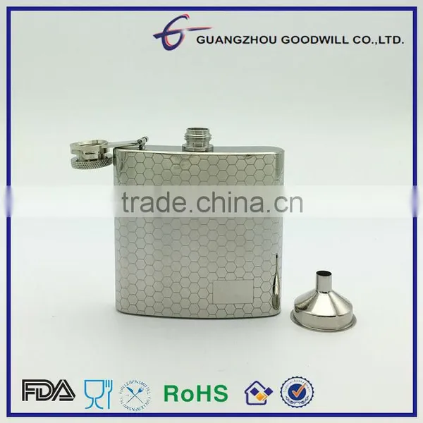 6oz Stainless Steel Hip Flask With Honeycombing Embossing photo-2