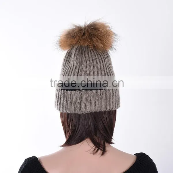 Women Winter Knitted Hat Raccoon With Pompoms Knit Beanie Hat KZ160049 photo-3