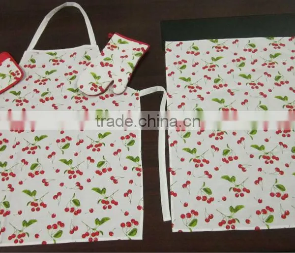 100% Cotton Canvas Cotton 4 Piece Apron Set Home Apron Gloves Kitchen Towel Heat Insulation Pad photo-4