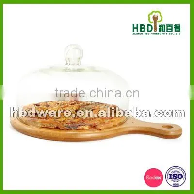 High Quality Glass Cheese Dome With Bamboo Board Wholesale photo-3