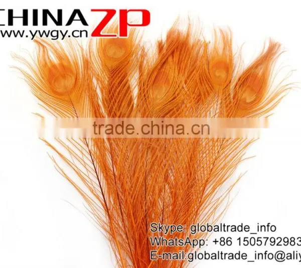 ZPDECOR Crafts Factory Leading Supplier Wholesale Cheap Full Eye Dyed Gold Peacock Tail Feathers photo-2