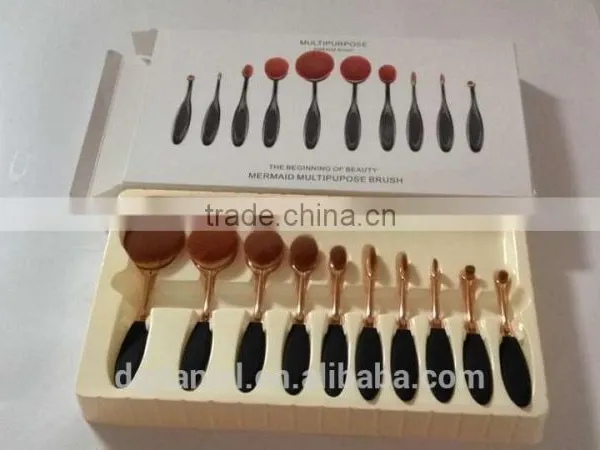 2016 Hot Sale Makeup Brushes 10 Pcs Toothbrush Style Makeup Brush Set Rose Gold Oval Cosmetic Makeup Set photo-2