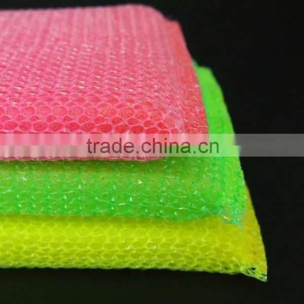 2016 New Kitchen Cleaning Sponges Pink Green Yellow Nylon Scouring Pad With Mesh photo-3