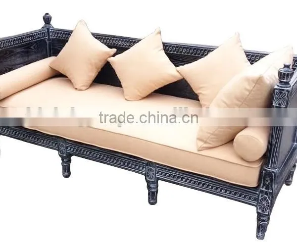Deconstructed Old World Style Unadorned Daybed of Vintage Savaged Solid Wood and Linen BF11-07263c photo-3