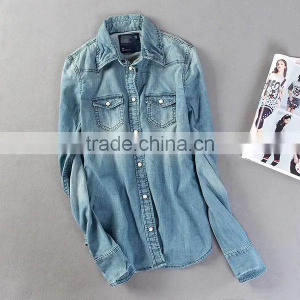 Women Denim Shirt/blouse, Long Sleeve Shirt/blouse, Women Vintage Denim Shirt/bouse, Stone Washed Denim Shirts/blouse photo-2