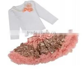 Long Sleeve Flower Sequin Fluffy Pettiskirt for Girls- Embroidered Costume With Belt-- Stage Wear photo-5
