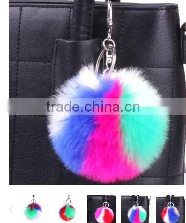 2017 New Design Rainbow Color Fur Pom Pom Keychain Bag Charms Wholesale Fur Ball Bag Charms Fur Ball Charms for Woman Hand Bags photo-2