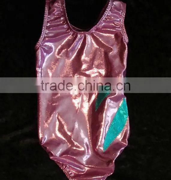 Girls Leotard Gymnastics Lilac Mystique With Teal Slashes as Overlay Front and Back photo-2