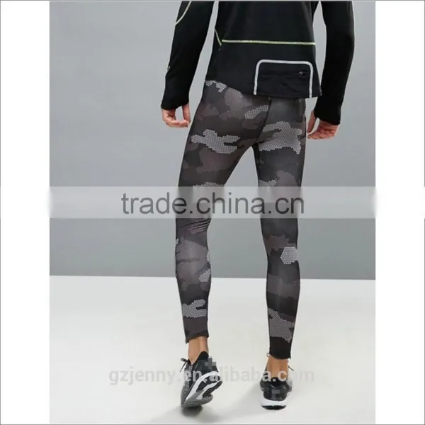 Factory Price Wholesale Men SPORT Running Tights In Black Camo photo-3