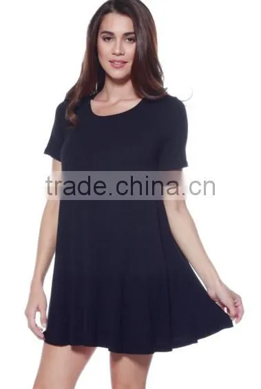 Women Clothing Shortsleeve Loose Flowy Stretch Fabric Knit Crewneck Tunic Dresses for Women