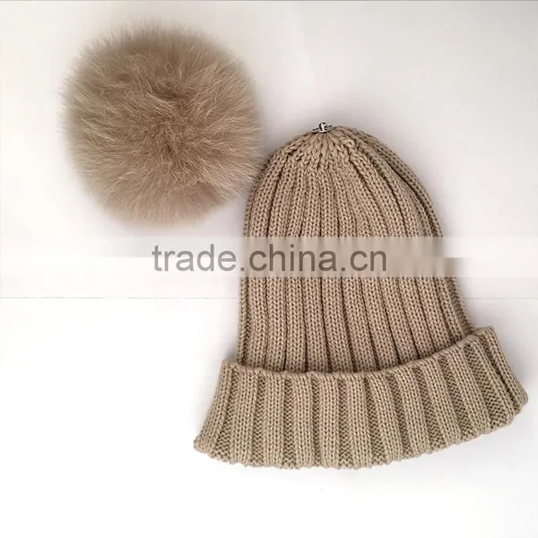Myfur Wholesale Beanie Knit Hats With Fox Fur Pom Poms Wool Winter Hats photo-3