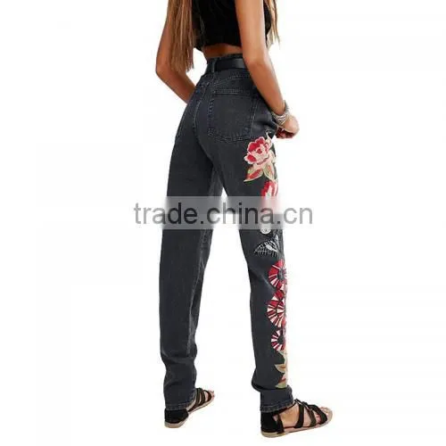 High Waist Jeans Embroidered Floral Sex Trousers Women Formal Shirt Trousers for Girls photo-3