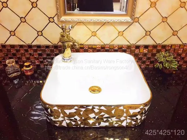 2018 High Quality Round Modern Good Sale Ceramics Bathroom Wash Hand Art Golen Basin Sinks in Middle East Market photo-4