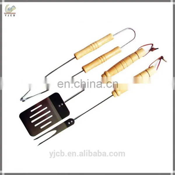 Wood Handle Metal Bbq Fork Gas Bbq Burner Parts