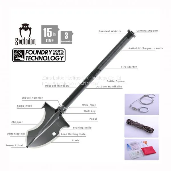 Zune Lotoo Camping Hunting Shovel Folding Portable Shovel Tactical Multifunction Shovel With First-Aid Kit, Wire Saw, for Camping, Hiking, Survival, Outdoor,