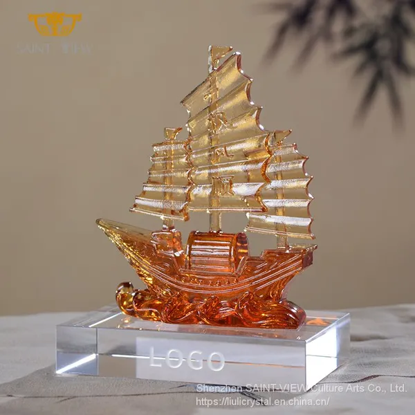 Home Craft Accessory Liuli Crystal Fengshui Decorative Blessing Dragon Boat Craft Good Luck Ornaments Factory photo-3