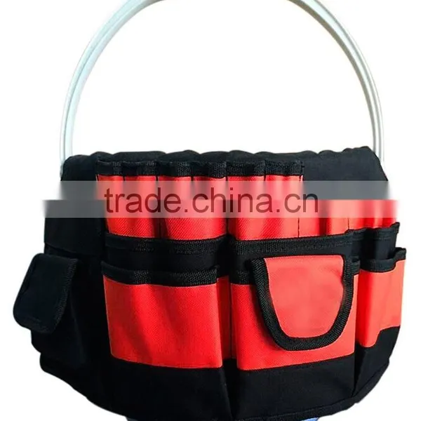 High Quality Heavy Duty Nylon Garden Bucket Organizer,OEM Popular Design Red Canvas Garden Tool Organizer Bag for Ladies photo-2