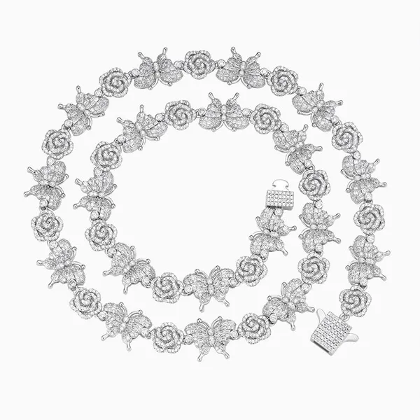 Shining Star Jewelry Diamond Butterfly Rose Silver Chain Necklace For Women photo-4