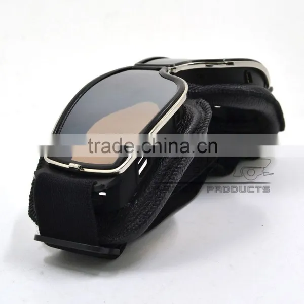 BJ-GT-011 High Quality Black Leather Motorcycle Helmet Steampunk Aviator Goggles photo-6