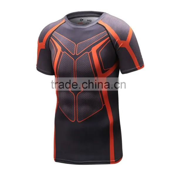 2016 New Design Online Wholesale Shop Gym Fintess Sport Printing T Shirts Fast Drying Fitness GYM Base Layer Tops photo-3